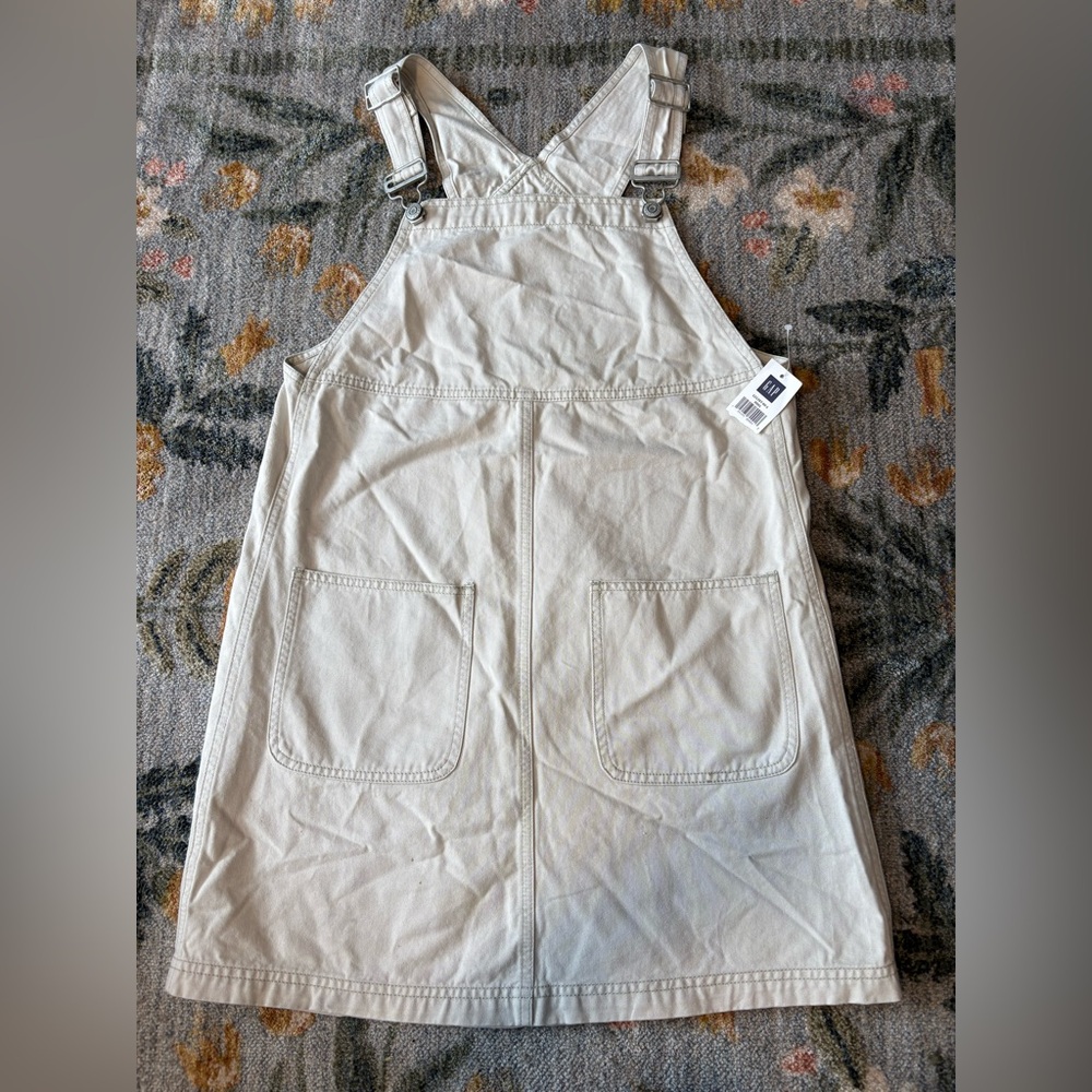 GAP Cream Canvas Pinafore Dress with Front Pockets